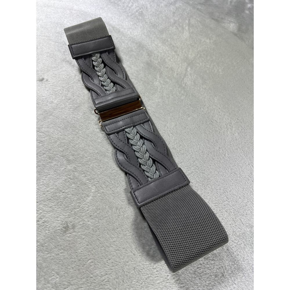 Gray Braided Waist Cincher Stretch Belt Gold Clasp Boho Western L XL - Picture 4 of 6